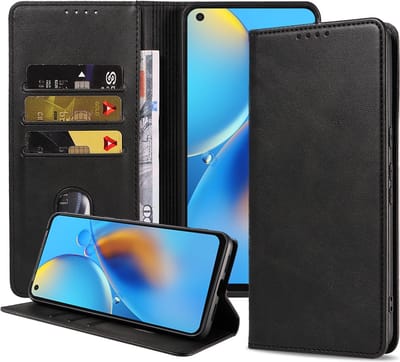 Smartphonica Telefoonhoesje geschikt voor Oppo A74 4G kunstleren Hoesje met Magnetische sluiting en Pasjeshouders Book Case met Klepje - Zwart geschikt voor Oppo A74 4G