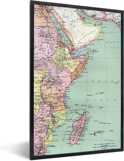 Poster in lijst - Fotolijst 80x120 cm - Posters - Wereldkaart - Vintage - Afrika - Posterlijst zwart - Decoratie - Wanddecoratie woonkamer - Muurdecoratie slaapkamer