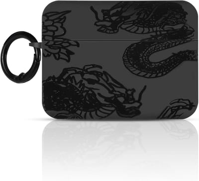 TPU Hoes met Sleutelhanger voor AirPods Pro en Pro 2 met Gegraveerd Chinese Loong Ontwerp, Schokbestendig en Krasbestendig, Perfect voor Dames en Heren