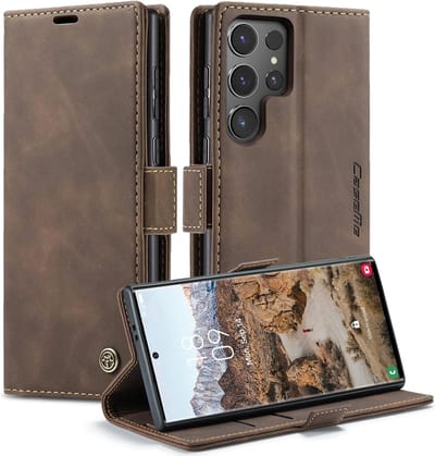 Geschikt voor Samsung Galaxy S24 Ultra - Premium Lederen Flip Wallet Hoesje - Bruin