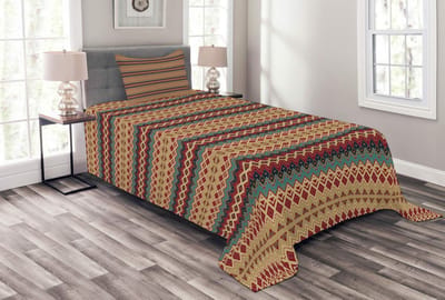 ABAKUHAUS Sprei Set – Azteekse Lijnpatroon – Turkoois/Bordeaux – 170x220 cm