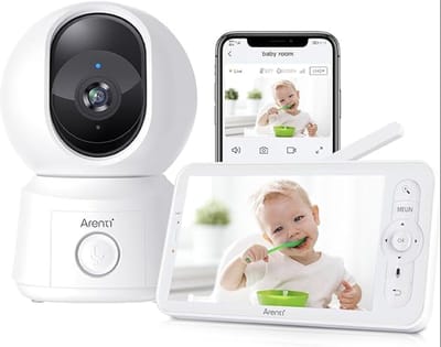 Arenti AINANNY B2 Kit Wifi Baby Monitor - Babyfoon met Camera - Babyfoon met 5 Inch Scherm - Full HD-Resolutie - Slaapliedjes & Temperatuur - Alexa & Google