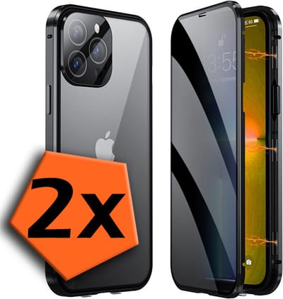 Hoesje Geschikt voor iPhone 12 Hoesje Magnetisch Case Back Cover - Hoesje Geschikt voor iPhone 12 Hoes Met Dubbelzijdig Gehard Glas - Zwart - 2 PACK