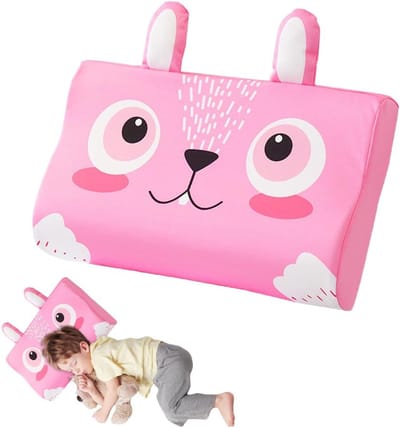Kinderkussen van traagschuim, wiegkussen, kussenhoes inbegrepen, kinderkussen, kindernapkussen, unisex voor jongens en meisjes (Konijn)