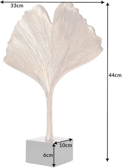 Decoratief beeld GINKGO LEAF 44cm goud handgemaakt metaal met marmeren voet - 41785