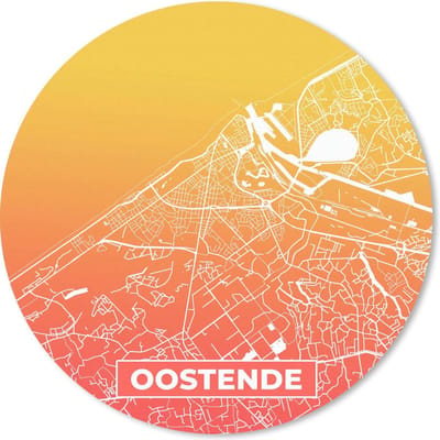 Muismat rond 20x20 cm - Mousepad Stadskaart - Oostende - België - Oranje - Ronde muismatten