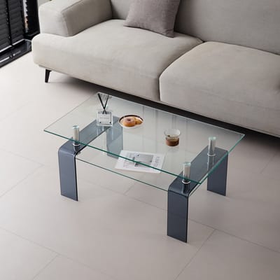 YYchan glazen salontafel van gehard glas met glazen poten - grijs - 100 x 55 x 45 cm