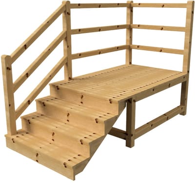MILANO buitentrap 4 gesloten treden H71 cm - bordes L189 x B120 cm - trapleuning links - bordesleuning links en achteraan