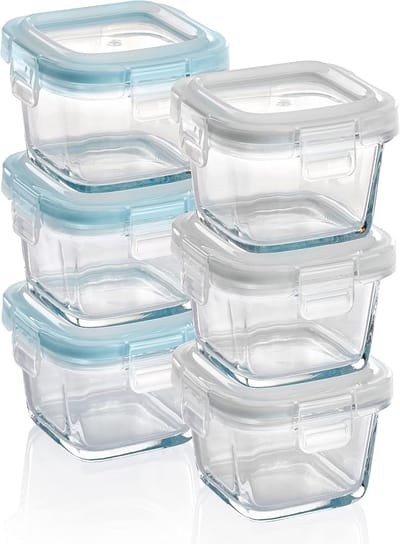 Famanu - Glazen vershoudbakjes – 6 x 160 ml – ovenschaal met deksels – vierkant – lucht- en vloeistofdichte containers