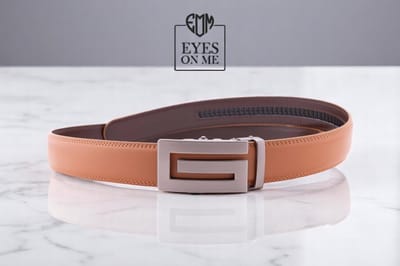 Camel lederen riem zonder gaatjes met automatische gesp voor heren ( model L061 )