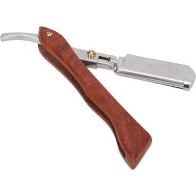 Rasoir manuel léger et portable en cuir PU pour homme, rasoir à barbe en bois de rose gray