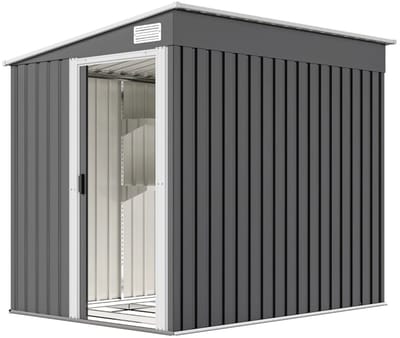 Tuinschuur - 154x206,5x181 cm - Tuinhuisje met Schuifdeur en Ventilatieopeningen - Gereedschapsschuur - Opslagruimte Tuin - Tuingereedschap Bewaren - Buitenschuren - Tuinberging - Fietsenberging - Tuinhuis - Donkergrijs