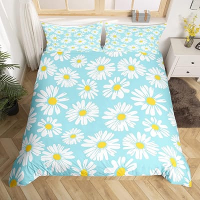 Lavendel Dekbedovertrek Set, Decoratieve 3-delige Beddengoed Set met Margrieten Kleur, met 2 Kussenslopen, Full Queen King Maat, voor Kinderen Meisjes AU Single(140x210cm)