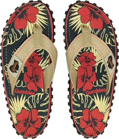 Gumbies Teenslippers | Unisex | Denim Hibiscus | Rood / Zwart / Beige | Maat 41