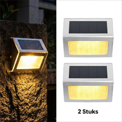 Solar Wandlamp Buiten - Warm Licht - IP65 Waterdicht - Tuinverlichting-2 Stuks-Zilver