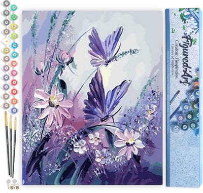 Figured'Art Schilderen op Nummer Volwassenen canvas Bloemen en vlinders - Handwerk acrylverf Kit DIY Compleet - 40x50cm zonder frame
