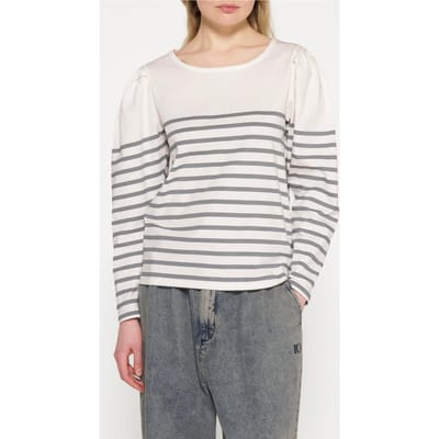 10DAYS Puff Long Sleeve Tee Stripes Ecru/graphite Größe: XS | Longsleeves Outlet | Damen | Braun