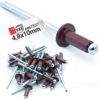 LUN FIX - Aluminium Blindnieten - 4,8 x 10 mm - 100 stuks - Staal - Industrie-Standaard DIN7337