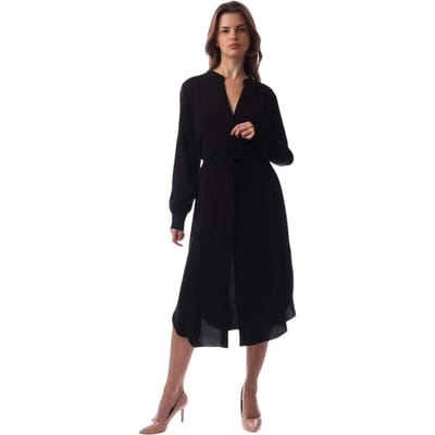 Boss Dibanorah midi-shirtjurk met V-hals en lange mouwen voor dames (Zwart)