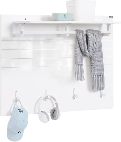 SoBuy FHK36-W Wandkapstok - Witte Houten Kapstok met Plank & Haken