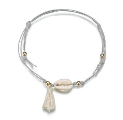 Jomide Armband Trendy - Shell Touw Grijs - Handgemaakt - Dames