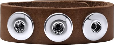Quiges Dames Leren Armband voor 18mm Drukknopen/Chunks Bruin 18.5 - 20.5 cm - EBM014