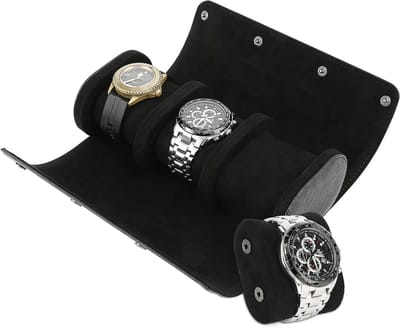 Cilindrische horloge rol koffer met 3 vakken voor het veilig opbergen van horloges, luxe accessoires en reisoplossingen