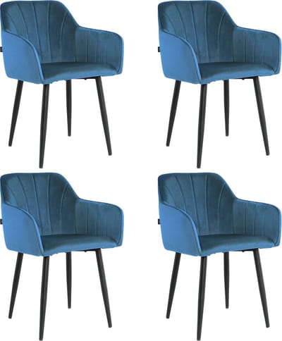 Lina® Rio Eetkamerstoelen - Blauw - Set van 4 - Velvet