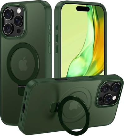 Backcover met onzichtbare standaard [Compatibel met MagSafe] Schokbestendig Hoesje - Geschikt voor: Apple iPhone 15 Pro Max - Groen