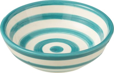 J-Line kom Granada Stripes Low - keramiek - wit/aqua - small - Ø 14 cm