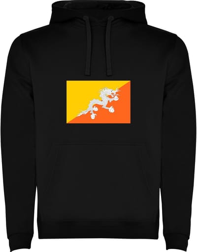 Zwarte Hoodie met Wereldse vlag land Bhutan Full Color Maat M