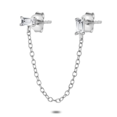 Twice As Nice Oorbel in zilver per stuk, 2 baguette steentjes