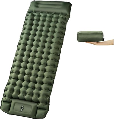 Opblaasbare campingmat - met voetpomp - compact en antislip - waterdicht ontwerp - 10 cm dik - geschikt voor stranden, wandelingen en muziekfestivals