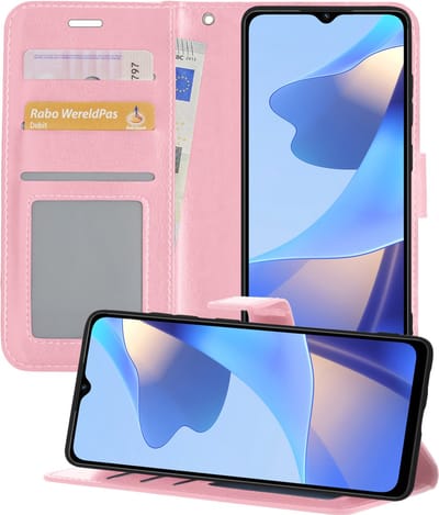 Hoesje - Geschikt voor OPPO A16 - Luxe Bookcase - Walletcase Hoes - Portemonnee - Cover - Telefoonhoes - Lichtroze