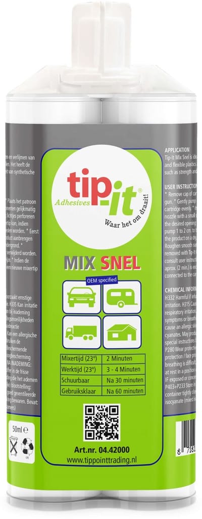 Tip-it - Mix Snel - 2 componenten lijm - Snel bewerkbaar - Zwart - 50 ml