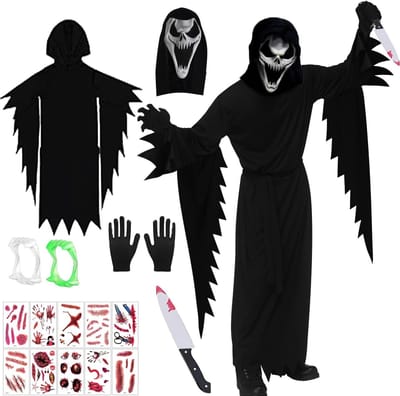Horror Kostuum voor Halloween, Geest van de Schreeuw Outfit, Scream Masker en Accessoires