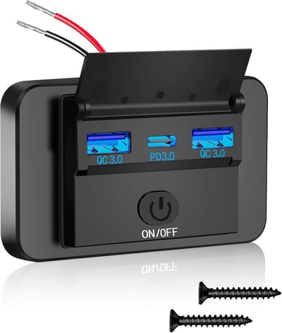 72 W USB-laadbus 12 V autolader dual QC3.0 USB & PD3.0 type C mobiele telefoon snellader waterdicht met schakelaar voor 12 V / 24 V caravans, auto's, motorfietsen, vrachtwagens