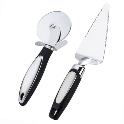 Zwart klassiek pizzawiel 23 cm met scherp mes | Met vingerbeschermer voor veilige grip | Geschikt voor pizza, taart en gebak, vaatwasmachinebestendig
