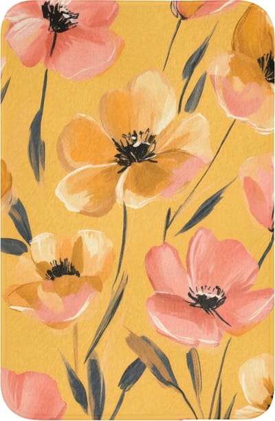WC mat 40x60 cm - Antislip - Bloemen - Geschilderd - Geel - Toiletmat - Vloermat - Douchemat - Toilet tapijt - Toiletmatten