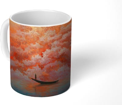 Mok - Koffiemok - Zee - Boot - Wolken - Oranje - Mokken - 350 ML - Beker - Koffiemokken - Theemok