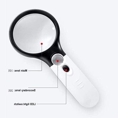 Handvergrootglas met LED - Vergrootloep - Lezen met Zicht - 10x en 20x Vergroting - 75mm Lens - Zwart