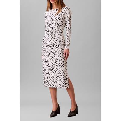 Calvin Klein Ruched Assymetrical Printed Midi Dress Ivory Print Taglia: XS | Abiti Midi Outlet | Donna | Bianco