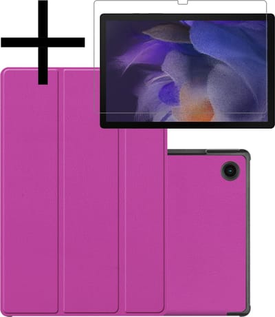 Hoes - Geschikt voor Samsung Galaxy Tab A8 - Met Screenprotector - Trifold Bookcase - Hard Cover - Hardcover Book Case - Tablet Hoesje - Paars