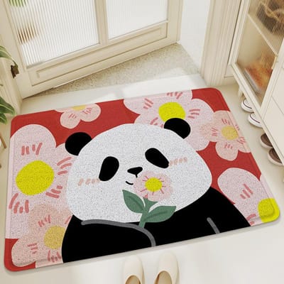 Cartoon Panda Zand Stof Verwijderingsmat Entree Deur Vuil Huishouden Entree Deur Slijtvaste Zijde Ring Antislip Mat 45*75cm beige