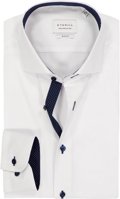 ETERNA slim fit overhemd - fijn Oxford heren overhemd - wit (blauw gestipt contrast) - Strijkvrij - Boordmaat: 45 (EU maat: XXL)