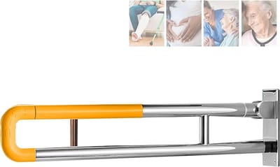Opklapbare Steungrepen - Toiletbeugel Veiligheidshandgreep - Veiligheid in Huis - 90 Graden Opklapbaar - 70 cm - Geel