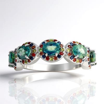Cavill - Luxe Ring 925 Sterling Zilver Platina Coating - Ovale Petrolkleurige & Blauwe Saffieren 2,64 Ct - Elegant Design