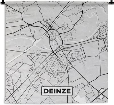 Wandkleed - Wanddoek - België – Deinze – Stadskaart – Kaart – Zwart Wit – Plattegrond - 180x180 cm - Wandtapijt