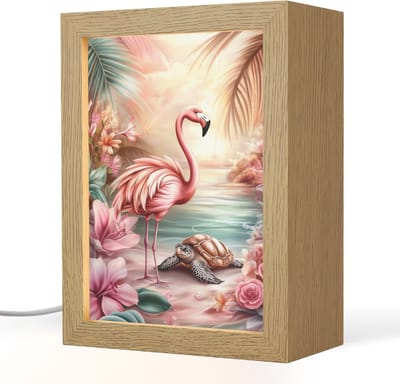 Nachtlampje 15x20 cm - Kinder lampje - Flamingo - Schildpad - Roze - Tafellamp kinderkamer - Slaapkamer lamp - Bedlamp kinderen - Kinderlampje stopcontact - Wandlamp babykamer - Nachtlampjes