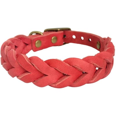 Collier de Chien Tressé en Cuir Véritable Collier de Chien Épais Rustique avec Boucle Antirouille Idéal pour Chiens Petits Moyens Grands Produit pour Animaux de Compagnie Haute Qualité M neck 34-44cm rouge